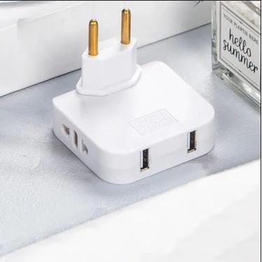 Imagem de Adaptador Tomada Benjamin Articulado Bivolt com Duas Entradas USB, Conecta 4 Dispositivos Simultaneamente, Compatível até 220V (BRANCO)