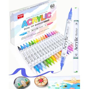 Imagem de Marcadores de tinta acrílica de 24 cores, ponta de pincel, canetas de tinta acrílica com sistema de tinta líquida direta, marcadores de tinta para pintura rupestre, tecido, madeira, tela, plástico