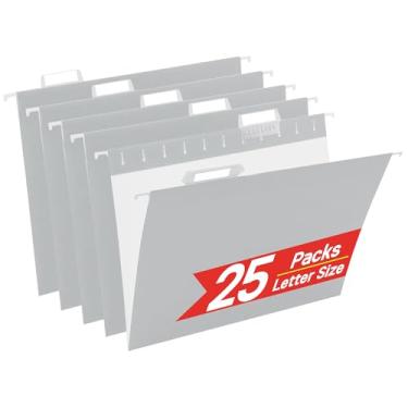 Imagem de Pastas de arquivo cinza para pendurar, 25 pacotes de pasta de arquivo tamanho carta, projetada para arquivos volumosos, armário de arquivo, 1/5 abas ajustáveis para escritório, escola, casa