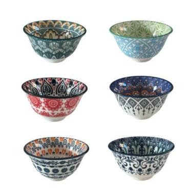 Imagem de Conjunto 6 Mini Molheira Bowls Louça Cerâmica Estilo Japonesa Estampado 100ml