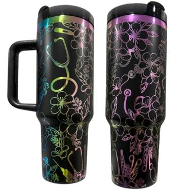 Imagem de Silva lining designing Presente de agradecimento de enfermeira copo de enfermeira copo para profissionais de saúde copo isolado RN garrafa de água estetoscópio garrafa de água (preto/arco-íris-D29)