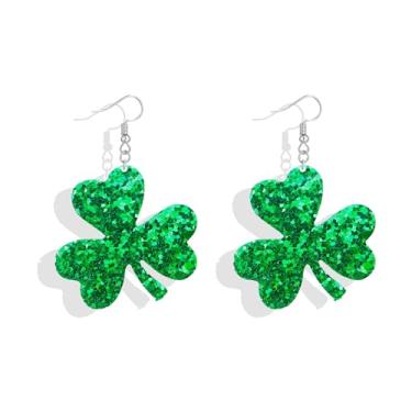 Imagem de Brincos de Dia de São Patrício Brincos de Trevo Verde para Mulheres Brincos Irlandeses de Acrílico Brincos Pingentes Verdes Brincos de Gota de São Patrício Acessórios Presentes, Zinco, Sem pedra