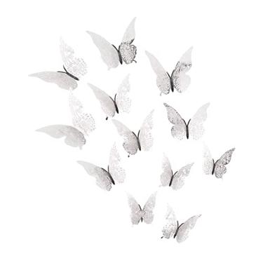 Imagem de 12 Peças Adesivos de Parede Borboleta 3D com Recorte Decalque Arte DIY Decorativo Removíveis para Geladeira Festas Temáticas Casamento Quarto Criança