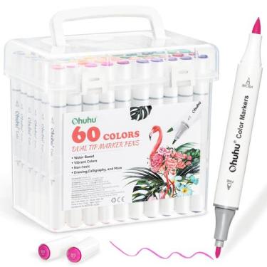 Imagem de Marcadores Ohuhu 60 Colores con Punta Doble, Base Agua, No Tóxicos