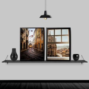 Imagem de Kit 2 Quadros Fotos Portugal 33X24Cm Com Vidro - Preta