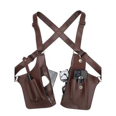 Imagem de wanhaoshangmao Bolsa tiracolo de couro retrô, cinto transversal marrom PU com vários bolsos, suporte de telefone antifurto resistente à água, alças ajustáveis