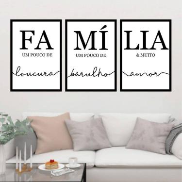 Imagem de Kit 3 Quadros Decorativos Família -Loucura/Barulho/Amor