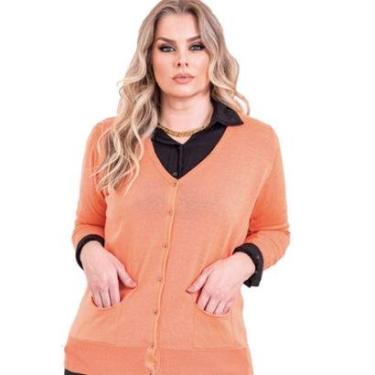 Imagem de Cardigan Feminino Básico Tricot Gola V Bege-Feminino