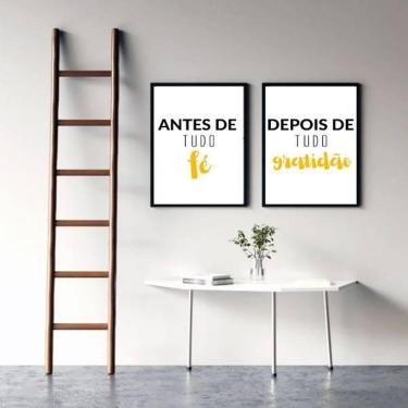 Imagem de Kit 2 Quadros Fé E Gratidão Amarelo 33X24 Com Vidro - Preta