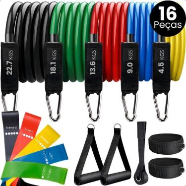 Imagem de Kit 5 Mini Band + Kit 11 Elastico Extensor Treino Em Casa Mu