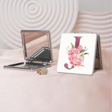 Imagem de Espelho de maquiagem portátil Flower Alphabet Series, mini espelho portátil dobrável, espelho de contorno quadrado portátil de dupla face, adequado para todos em qualquer ocasião