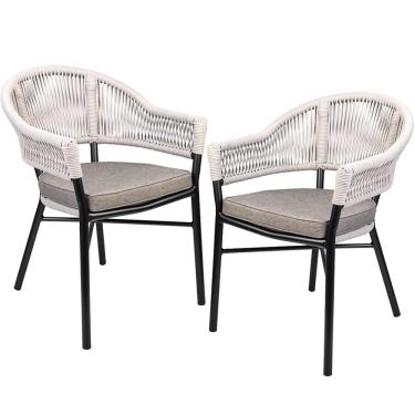 Imagem de Kit 02 Cadeiras Decorativas Área Gourmet Base Grafite Corda Náutica Medan R01 Amêndoa - Lyam Decor