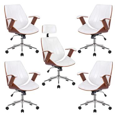 Imagem de Kit 4 Cadeiras de Escritório Juliette Diretor e 1 Presidente Giratórias Branca - Gran Belo