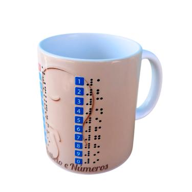 Imagem de Caneca Exclusiva com acessibilidade em Braile Aprendendo Alfabeto e Números