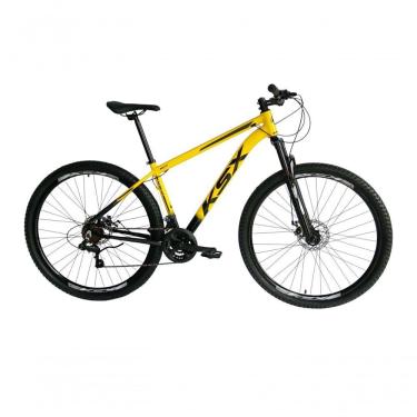 Imagem de Bicicleta Aro 29 Ksx Sd7 21v Cabos Internos Alumínio Freios A Disco Garfo Suspensão Preto Amarelo Tamanho 15