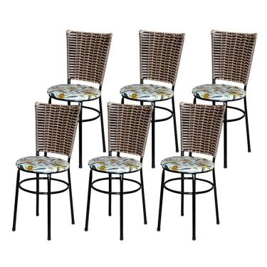 Imagem de 6 Cadeiras Para Mesa Preta Hawai Avelã Assento Floral Cor:floral Orquídea