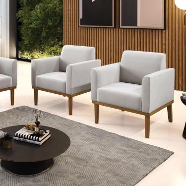 Imagem de Kit 2 Poltronas Decorativas Pés Fixo Em Madeira Castanho Veludo Cinza