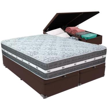 Imagem de Cama Box Baú Marrom E Colchão Black Graphite Molas Ensacadas Queen 158x198x27 Anjos