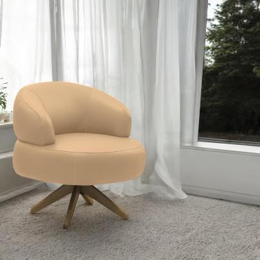 Imagem de Poltrona Decorativa Katy Sala De Estar Base Giratória Em Madeira Couro Nude G88 - Gran Belo