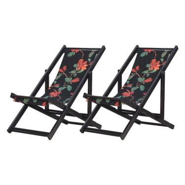 Imagem de Kit 2 Espreguiçadeiras Dobrável Black Sb-preto Flores
