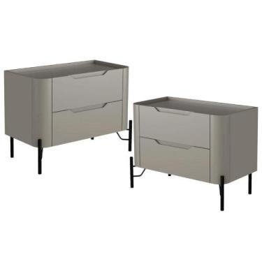 Imagem de Kit 02 Mesas De Cabeceira Orgânica 2 Gavetas Pés Industrial Preto Blis