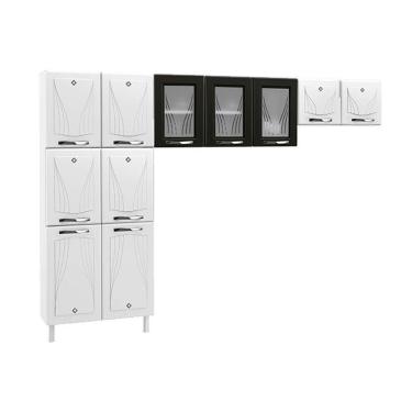 Imagem de Cozinha Compacta Star New 3 Peças (2 Armários + 1 Paneleiro) Cpt106 Branco/Preto - Telasul