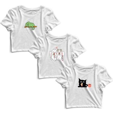Imagem de Kit 3 Blusas Cropped Tshirt Camiseta Feminina Blusinha - Goup Supply, 