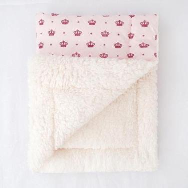 Imagem de Manta De Sherpa Para Bebê Lã Carneiro Coroa Rosa - Avm Enxovais