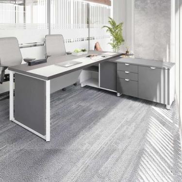 Imagem de Escrivaninha Mesa Escritório Diretor em L 2,00 com Caixa de Tomadas e 