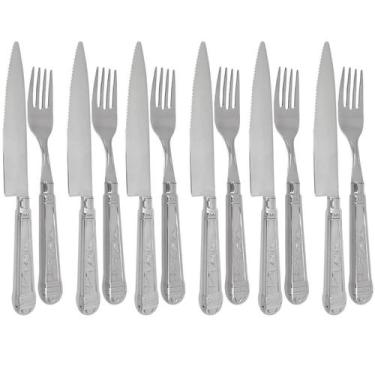 Imagem de Faqueiro Nobre 12 Peças Churrasco Prateado Garfos e Facas Aço Inox Jan