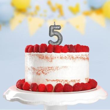 Imagem de Vela De Aniversário Número 5 Glitter Prata Com 1 Un. - TAMAROZZI EMBAL