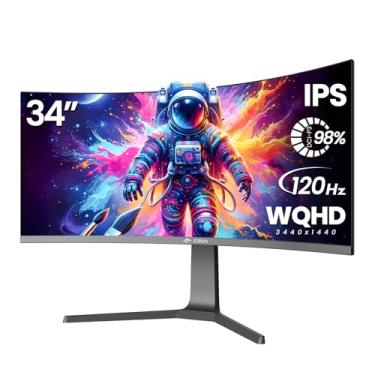 Imagem de CRUA Monitor curvo para jogos de 86.4 cm, IPS WQHD (3440 x 1440P) 120Hz 1900R 21:9 UltraWide PC, 130% sRGB, AMD FreeSync, filtro de luz azul, portas HDMI/DP, instalações montáveis na parede – Preto