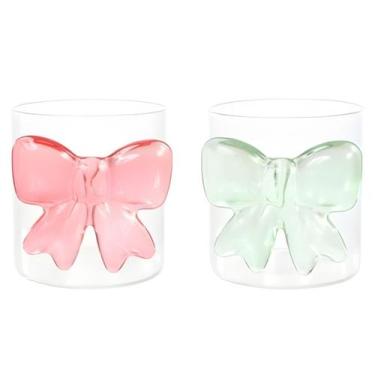 Imagem de Copo vidro laço candy vibrante 2 und rosa verde florarte - FLOR ARTE