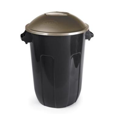 Imagem de Cesto para Lixo Plasútil Redondo, Corpo Preto Tampa  Dourada/Ouro Velh