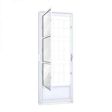 Imagem de Porta de Aço Postigo 215x85cm com Grade Quadrada e Vidro Liso Riobras 