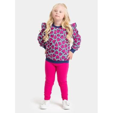 Imagem de Conjunto Inverno Menina Marinho Blusão com Babado e Legging Corações C