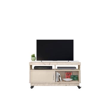 Imagem de Rack Artur para TV 1,21m com Rodízios e Nichos Organizadores Calacata Off White Liberty Móveis