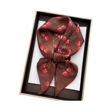 Imagem de Lenço De Cetim Quadrado Feminino 70x70cm Com Estampa De Cereja, Xale F