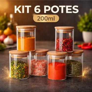 Imagem de Kit 6 Potes De Vidro Com Tampa De Bambu 200ml - WELLMIX