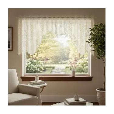 Imagem de Cortina Bando Renda Cascata Cozinha Floral Bege 2,95x1,00 - Beija Flor