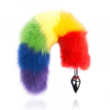 Imagem de Plug Anal em Metal com Cauda Colorida Arco Iris - vipmix