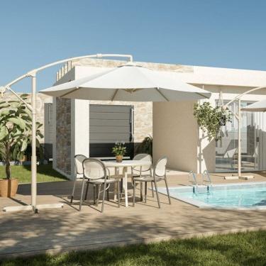 Imagem de Ombrelone Estrutura em Alumínio e Cobertura em Poliéster 3m Thaiti Bege Com Base Lateral Bege