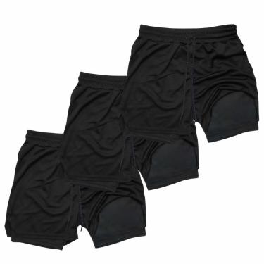Imagem de Kit 3 Shorts Masculinos Esportivos 2 em 1 com Forro Térmico e Bolso Interno Funcional-M...
