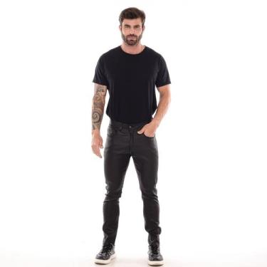 Imagem de Calça masculina slim fit jeans básica vinil calça brilhosa - Lilih-Leo