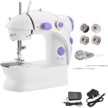 Imagem de Maquina De Costura Mini Portatil Eletrica Reta Pedal Bobinas Agulha De