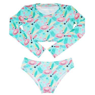 Imagem de Biquini Infantil + Blusa Cropped Proteção Solar Uv50 Flaming - anjo da