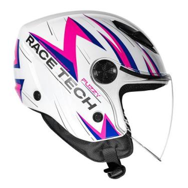 Imagem de Capacete Feminino Aberto Race Tech Play Fuzzy Branco e Rosa Tamanho:58