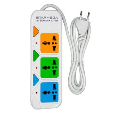 Imagem de Filtro de Linha Extensão 3 Tomadas Bivolt Cabo 2 Metros ST-923 - Starm