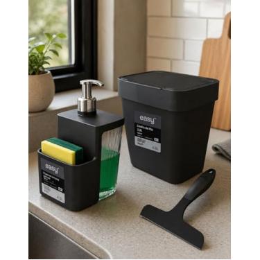 Imagem de KIt Dispenser de Detergente, Lixeira e Rodinho de Pia