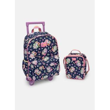 Imagem de Kit mochila + lancheira uni floresta azul marinho puket